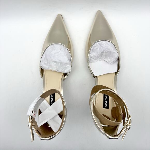 Nine West Womens Racha High Heels US 7.5 M Gold Vegan Leather Closed Toe NIB - Picture 10 of 12